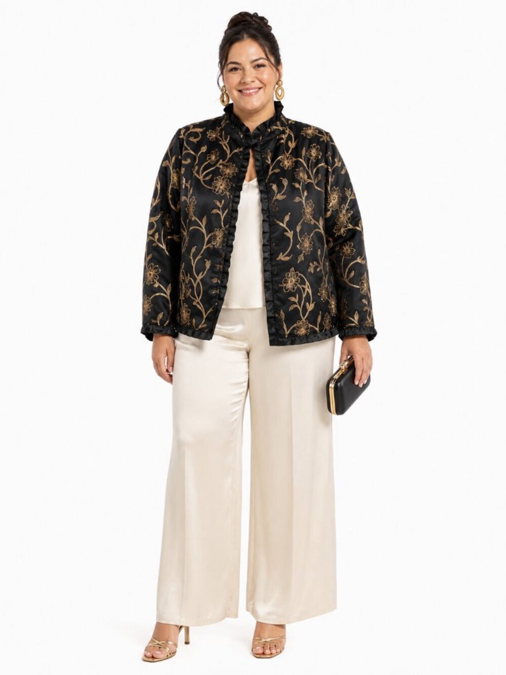 Vintage Alex Kim Floral Brocade Black Gold Art To Wear Jacket Plus Size 2X